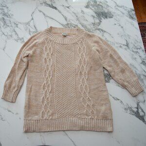 L.L. Bean Ladies 3/4 Sleeve Knit Fisherman's Sweater in Natural Size Small